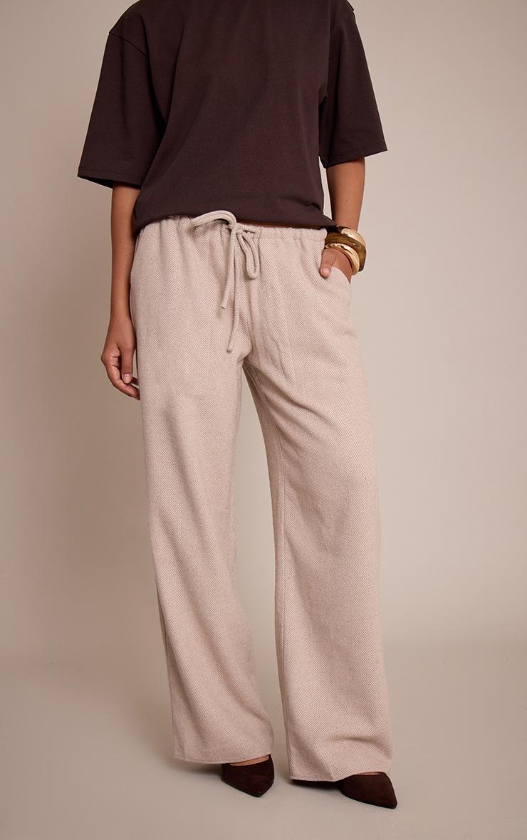 Pretty Little Thing Sand Herringbone Brushed Drawstring Low Rise Pants