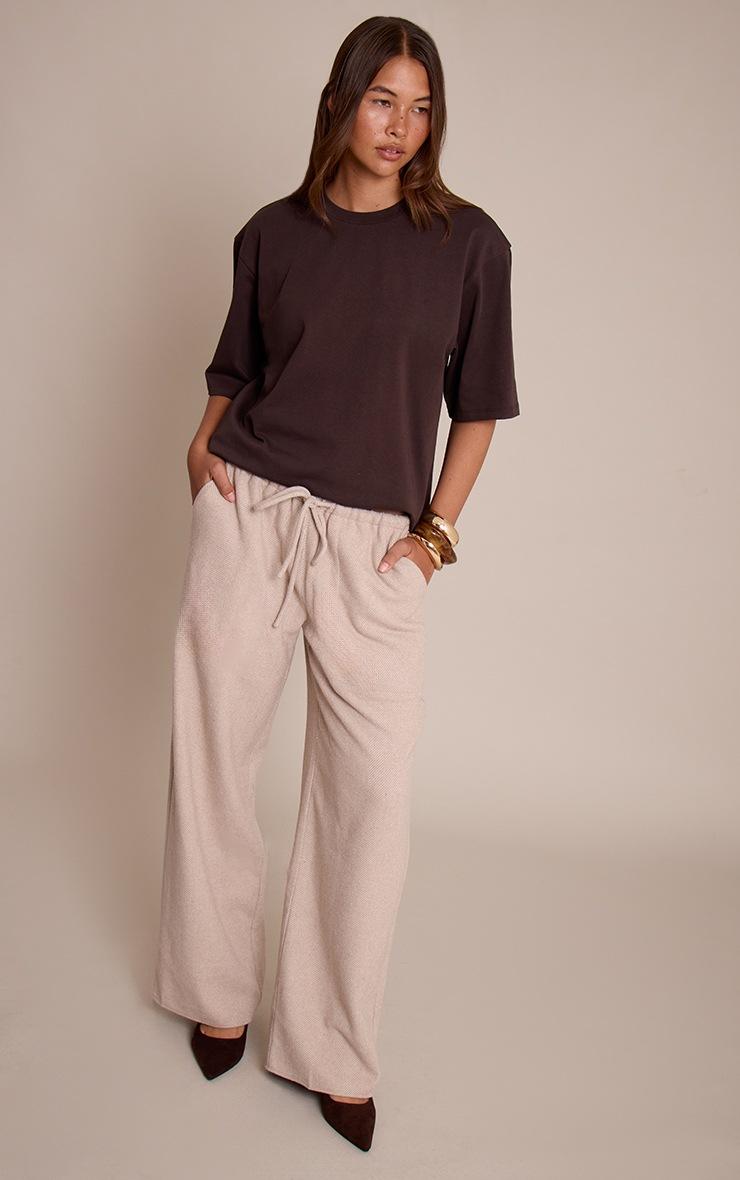 Pretty Little Thing Sand Herringbone Brushed Drawstring Low Rise Pants