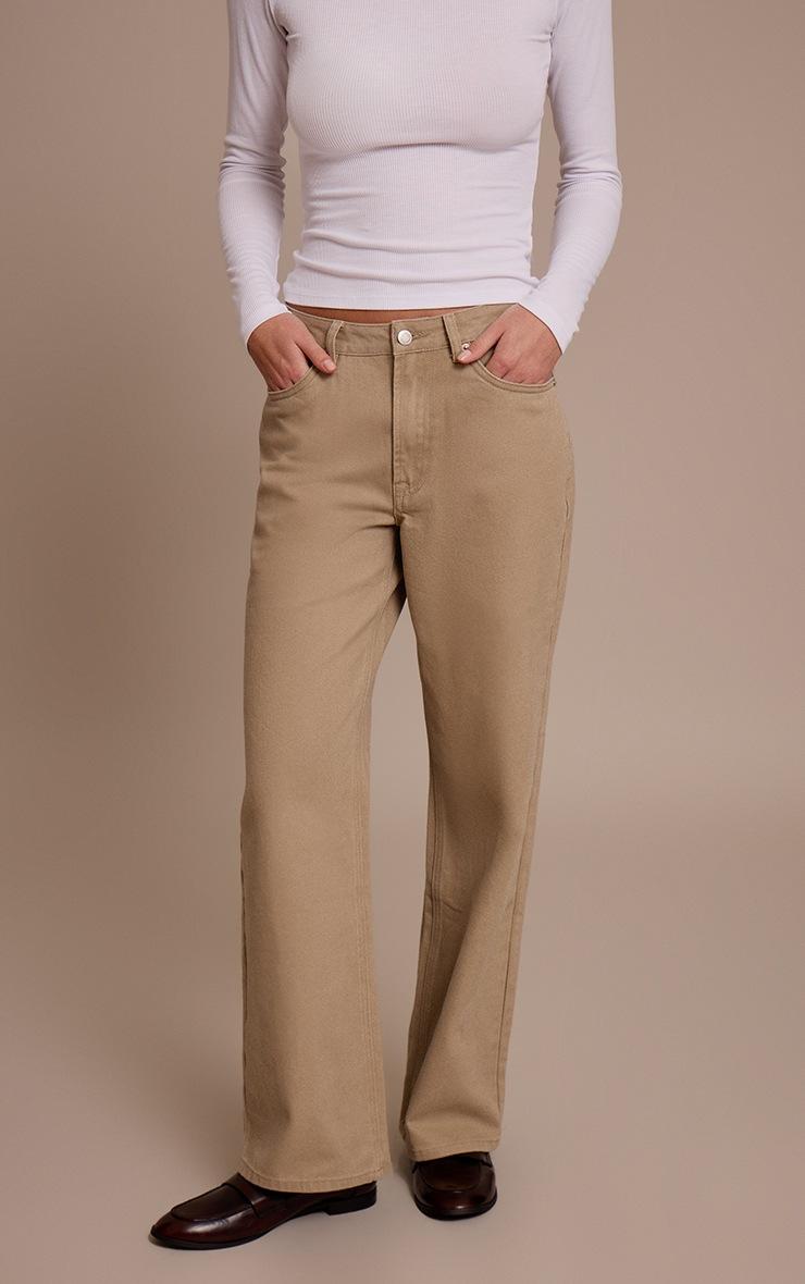 Pretty Little Thing Sand Mid Waist Straight Leg Denim Jeans
