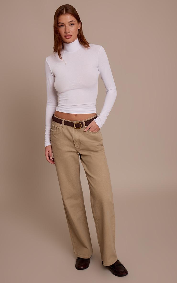 Pretty Little Thing Sand Mid Waist Straight Leg Denim Jeans