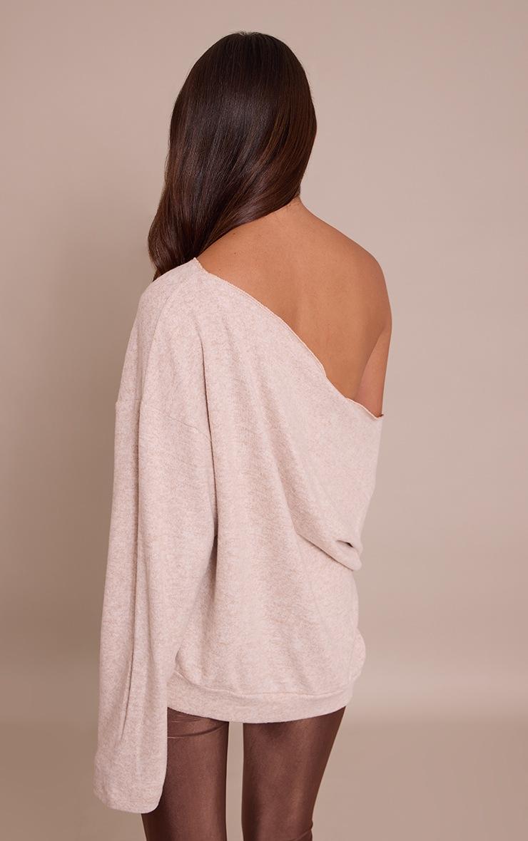 Pretty Little Thing Sand Soft Knit Asymmetric Oversized Slouchy Long Sleeve Top