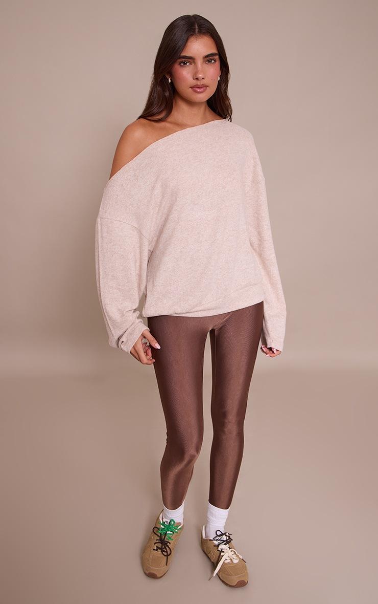 Pretty Little Thing Sand Soft Knit Asymmetric Oversized Slouchy Long Sleeve Top