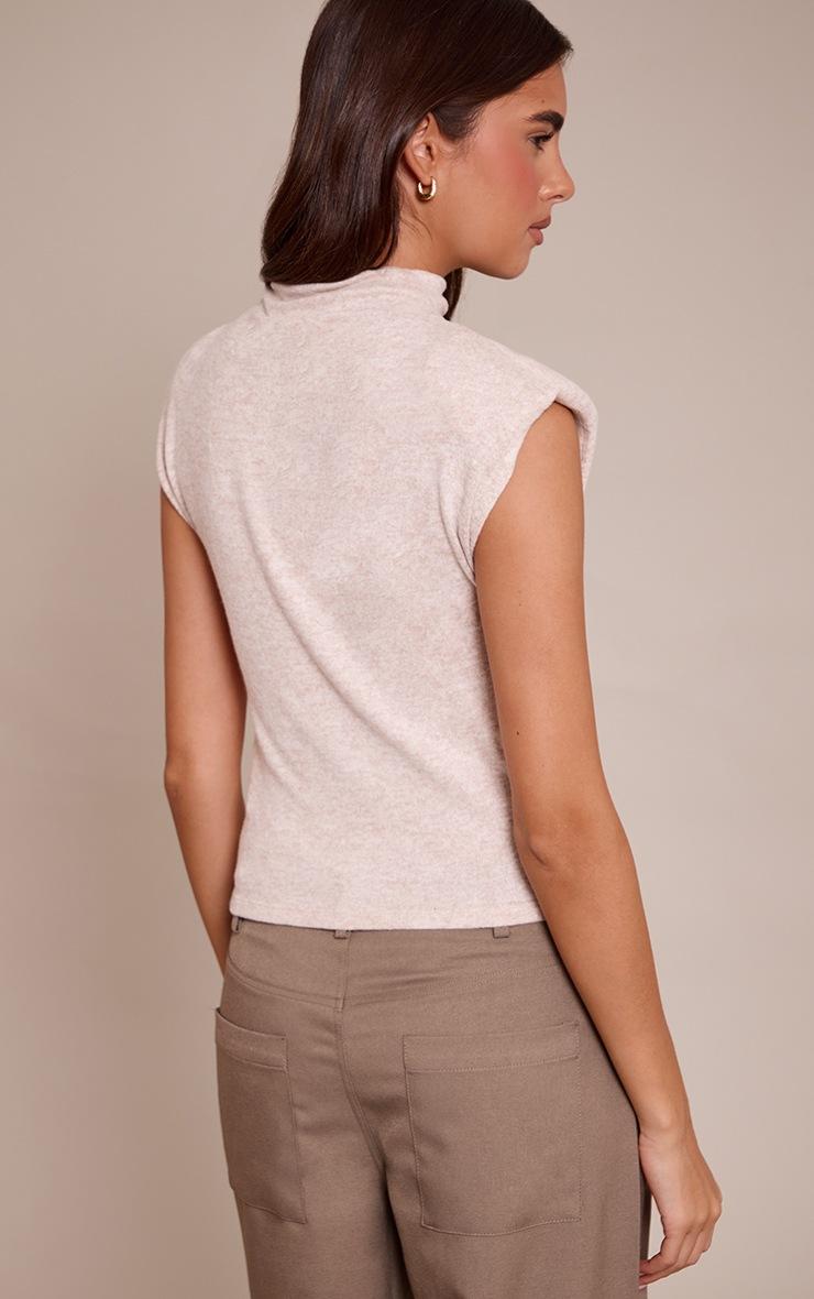 Pretty Little Thing Sand Soft Knit Shoulder Detail High Neck Long Top