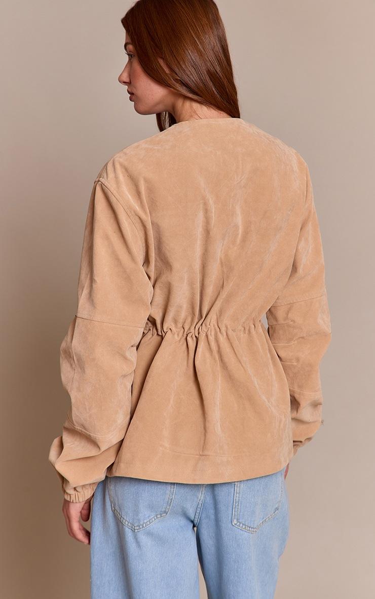 Pretty Little Thing Sand Structured Faux Suede Pocket Detail Adjustable Waist Jacket