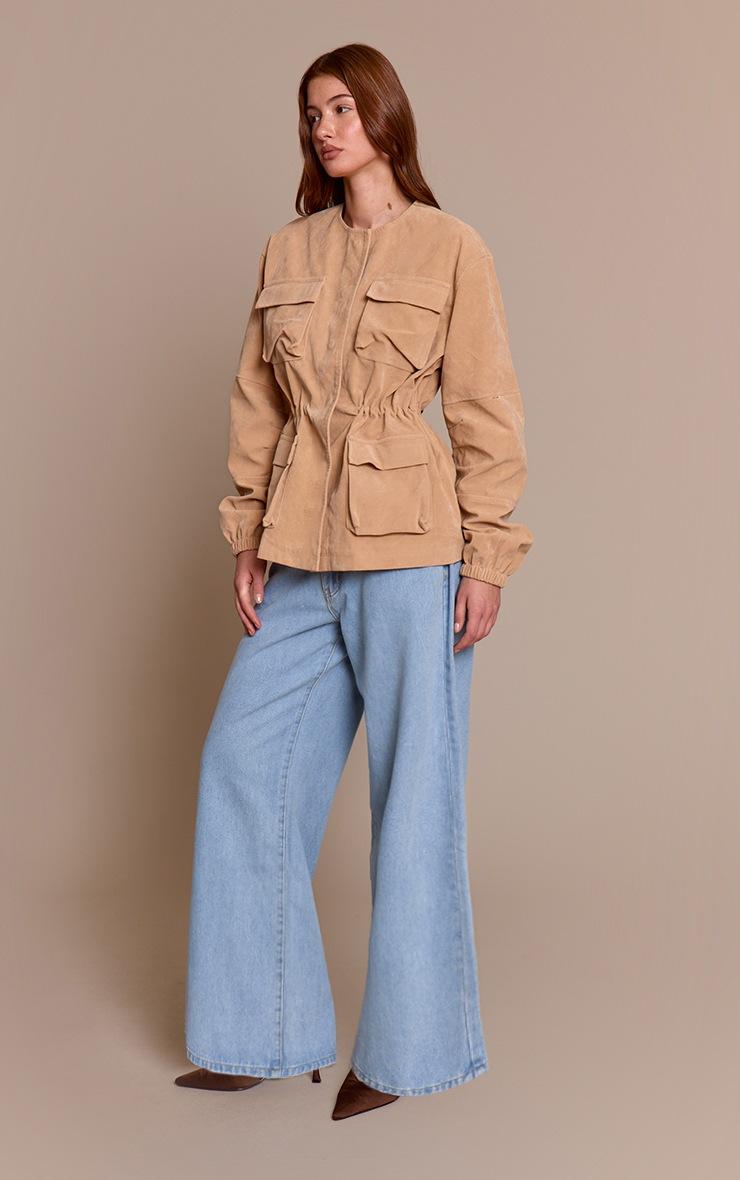 Pretty Little Thing Sand Structured Faux Suede Pocket Detail Adjustable Waist Jacket