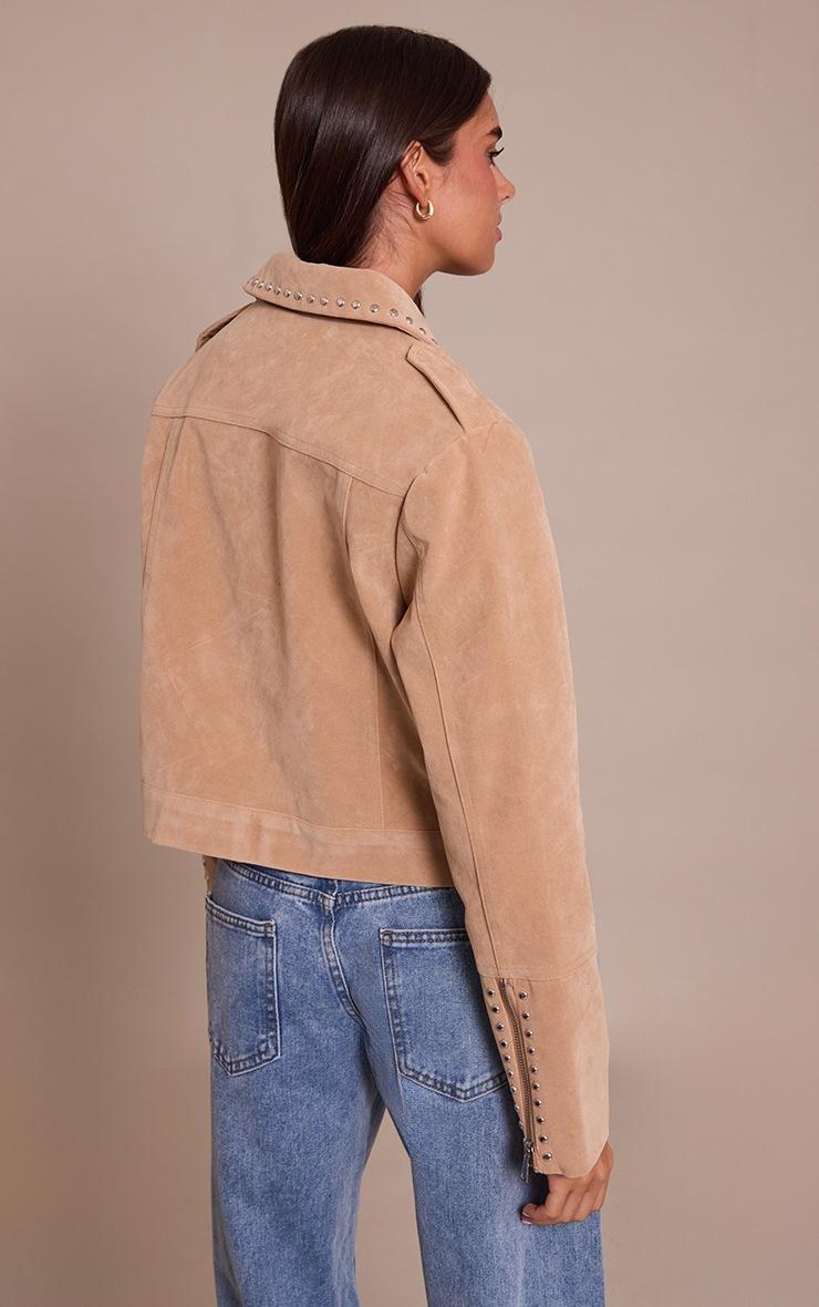 Pretty Little Thing Sand Studded Detail Faux Suede Zip Up Jacket