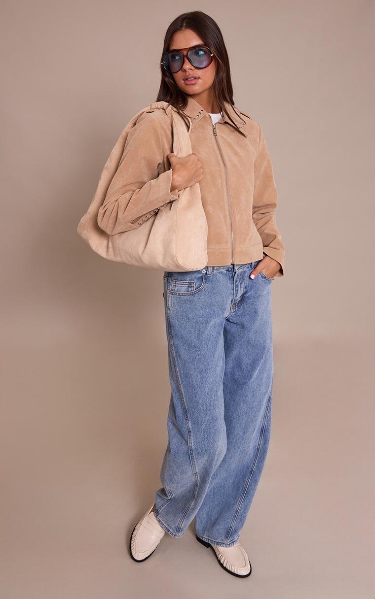 Pretty Little Thing Sand Studded Detail Faux Suede Zip Up Jacket