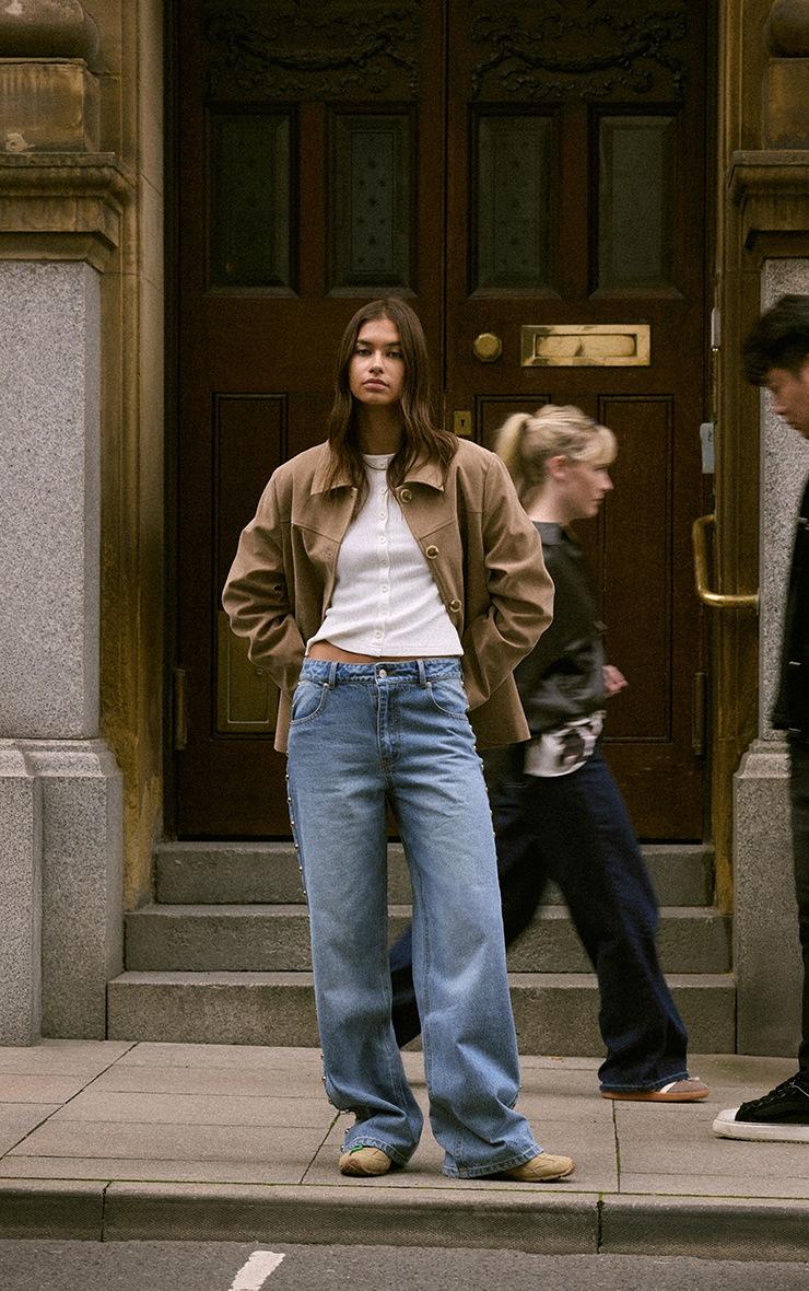 Pretty Little Thing Sand Suede Button Detail Jacket