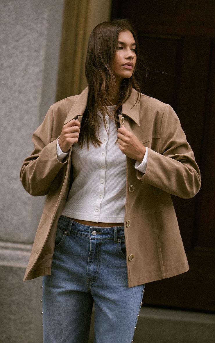 Pretty Little Thing Sand Suede Button Detail Jacket