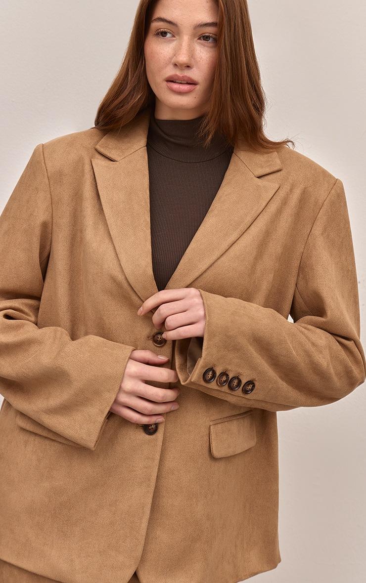 Pretty Little Thing Sand Suede Oversized Dad Blazer