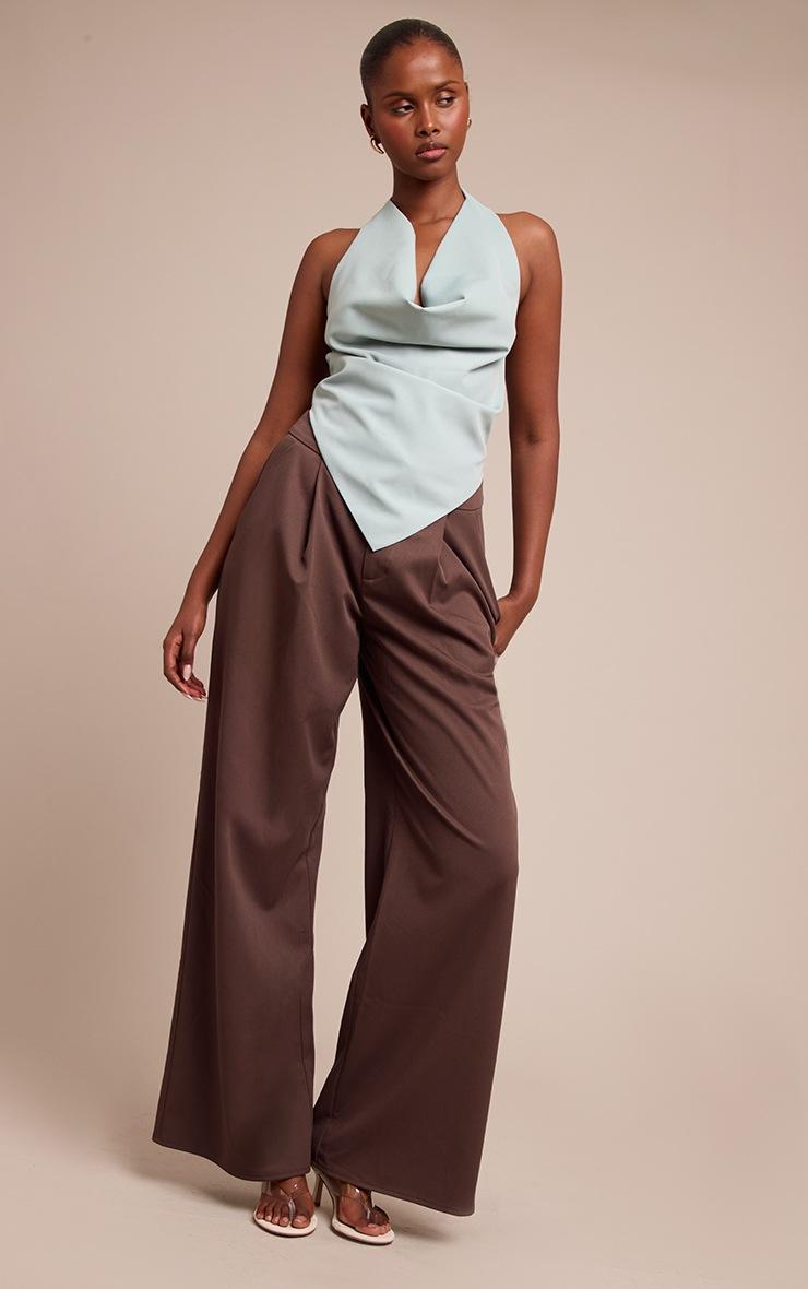 Pretty Little Thing Seafoam Woven Halterneck Cowl Long Top