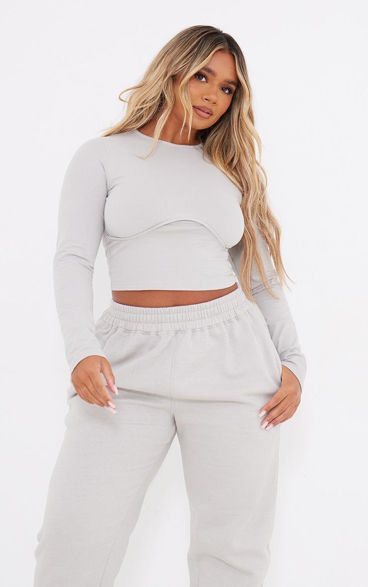 Pretty Little Thing Shape Ash Grey Underbust Long Sleeve Top