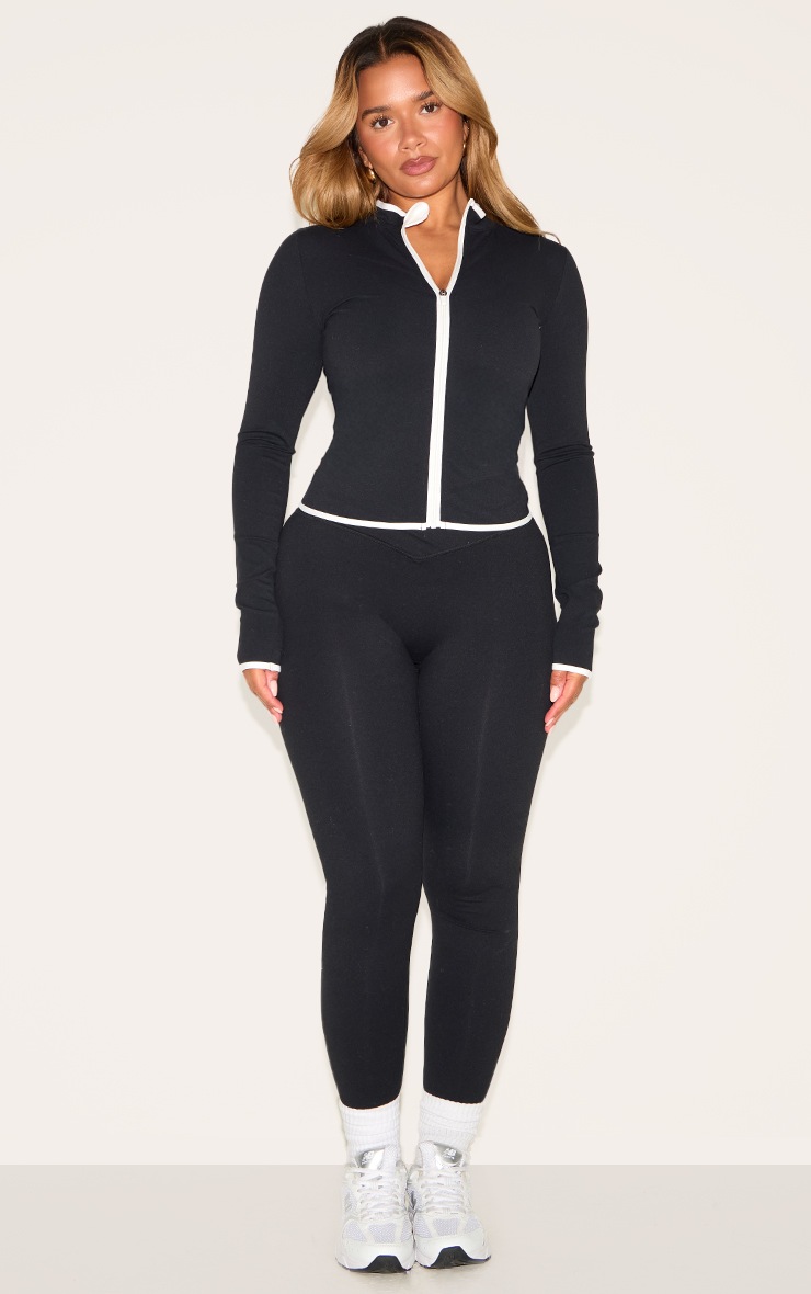 Pretty Little Thing Shape Black Active Contrast Binding Zip Up Jacket