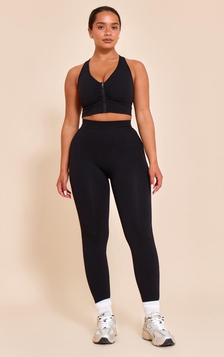 Pretty Little Thing Shape Black Active Ruched Zip Front Cupped Sports Bra