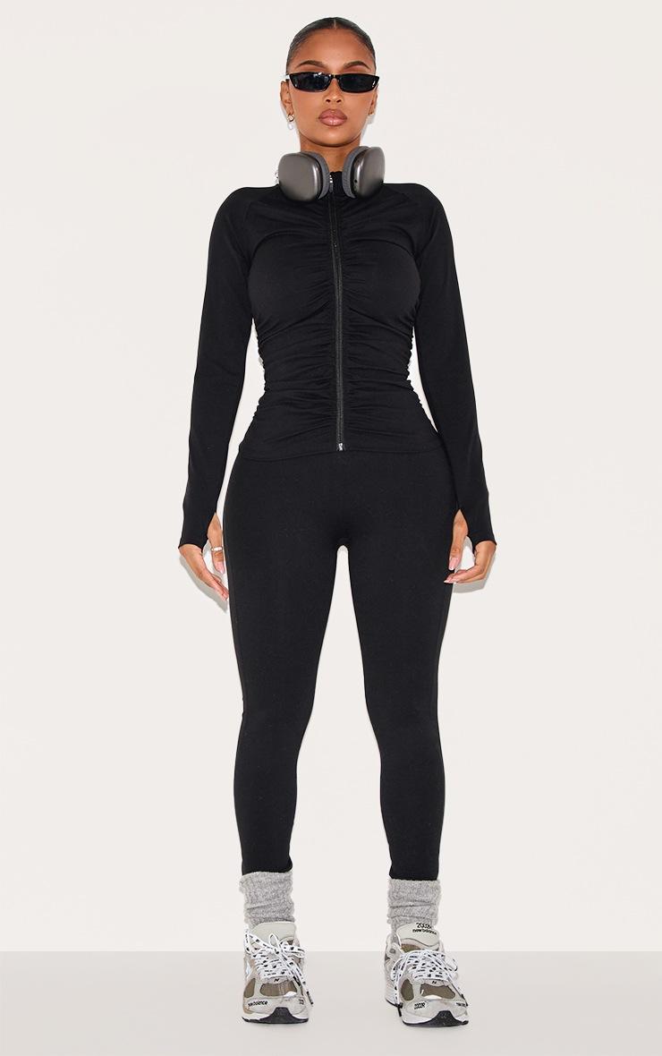Pretty Little Thing Shape Black Active Ruched Zip Sports Jacket