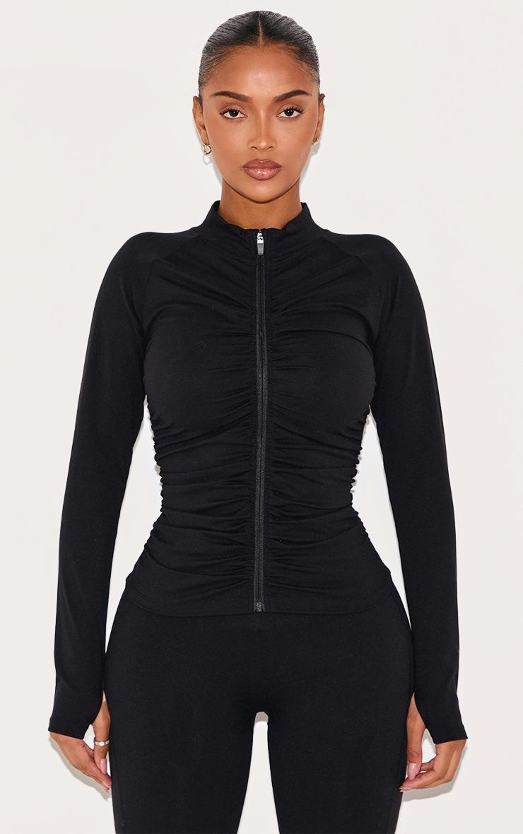 Pretty Little Thing Shape Black Active Ruched Zip Sports Jacket