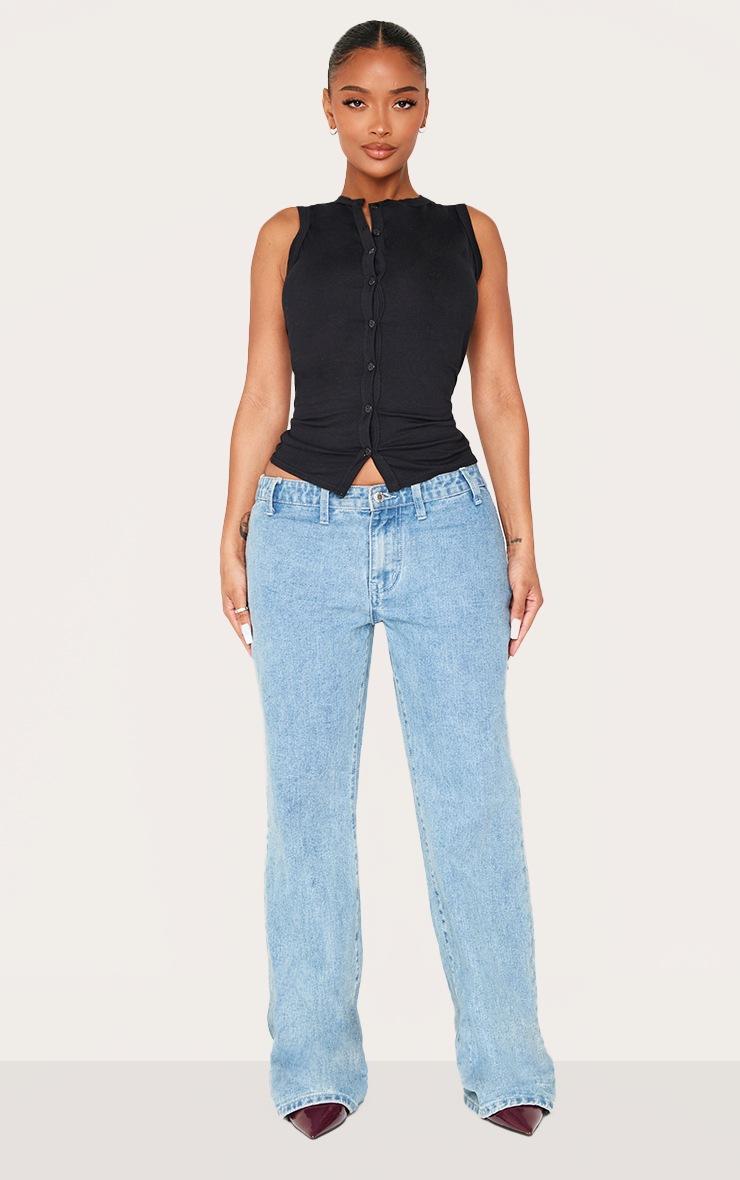 Pretty Little Thing Shape Black Asymmetric Button Front Sleeveless Top