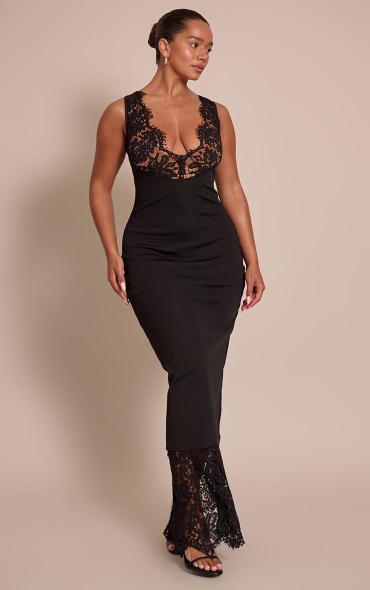 Pretty Little Thing Shape Black Bandage Lace Detail Maxi Dress