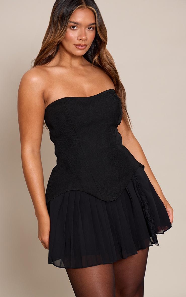 Pretty Little Thing Shape Black Bandeau Lace Hem Detail Mini Dress