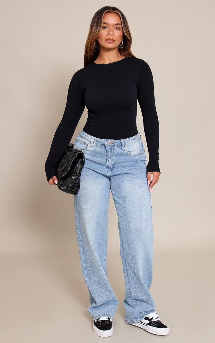 Pretty Little Thing Shape Black Boat Neck Long Sleeve Seamless Bodysuit
