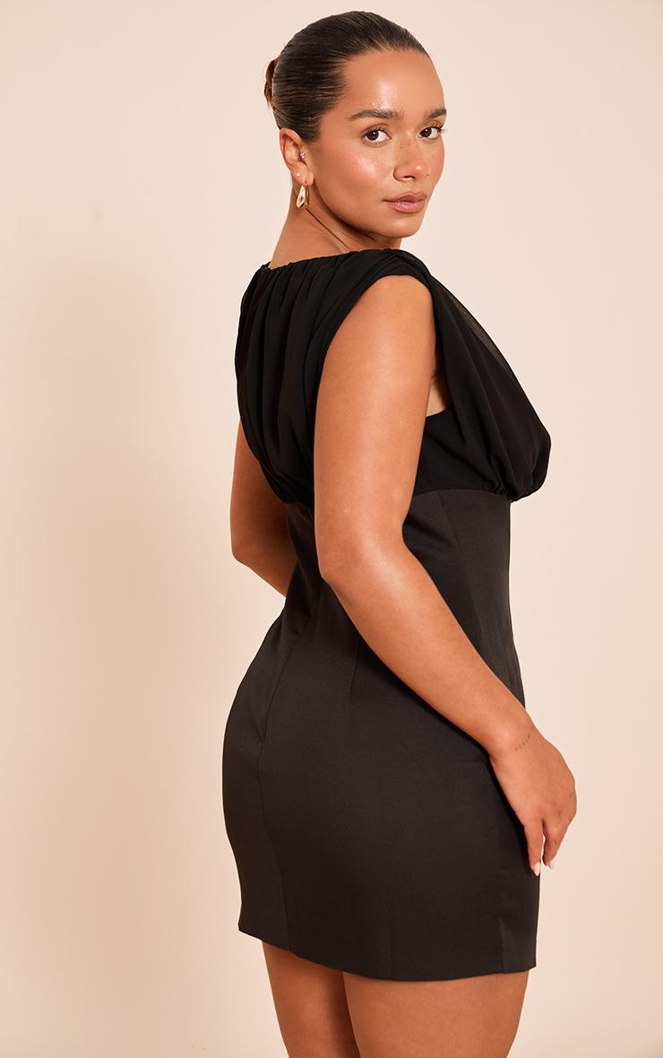 Pretty Little Thing Shape Black Boat Neck Ruched Front Mini Dress