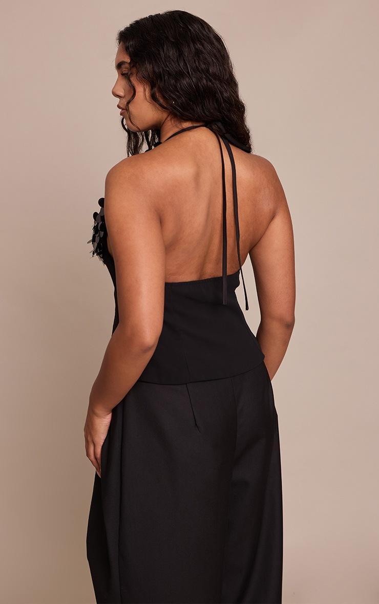 Pretty Little Thing Shape Black Chiffon Contrast Disc Sequin Halter Neck Top