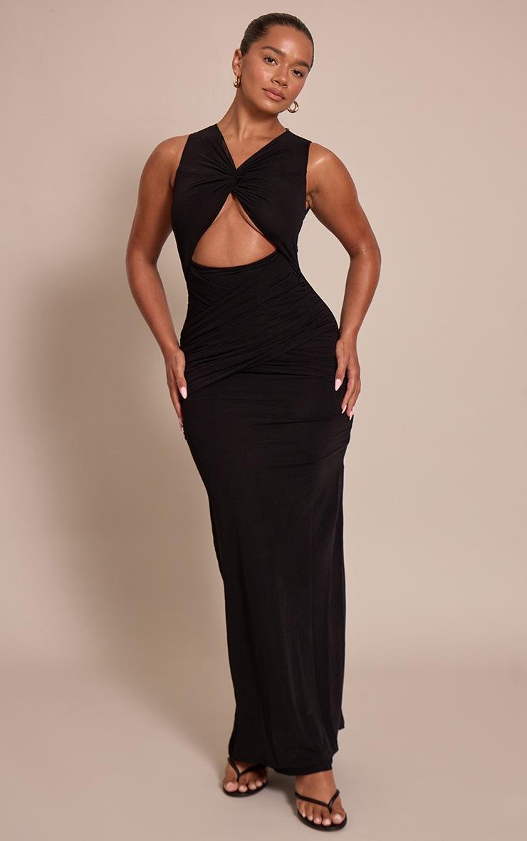 Pretty Little Thing Shape Black Chiffon Cutout Ruched Maxi Dress