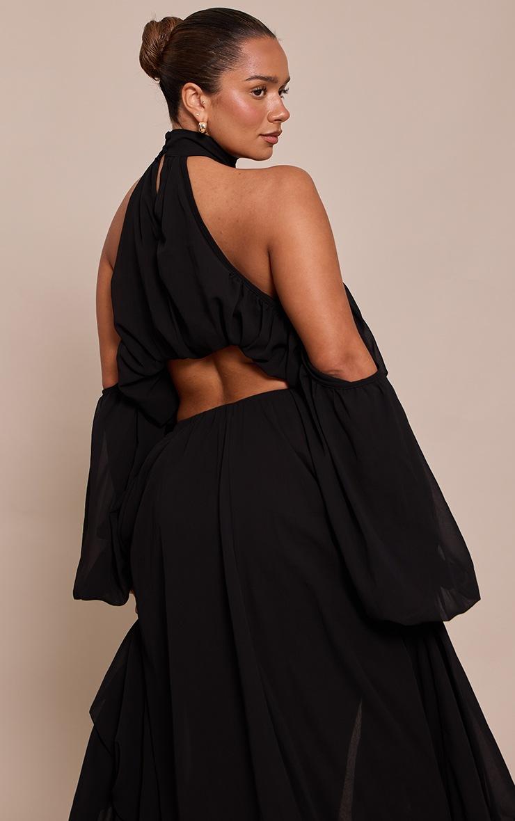 Pretty Little Thing Shape Black Chiffon High Neck Off Shoulder Blouse