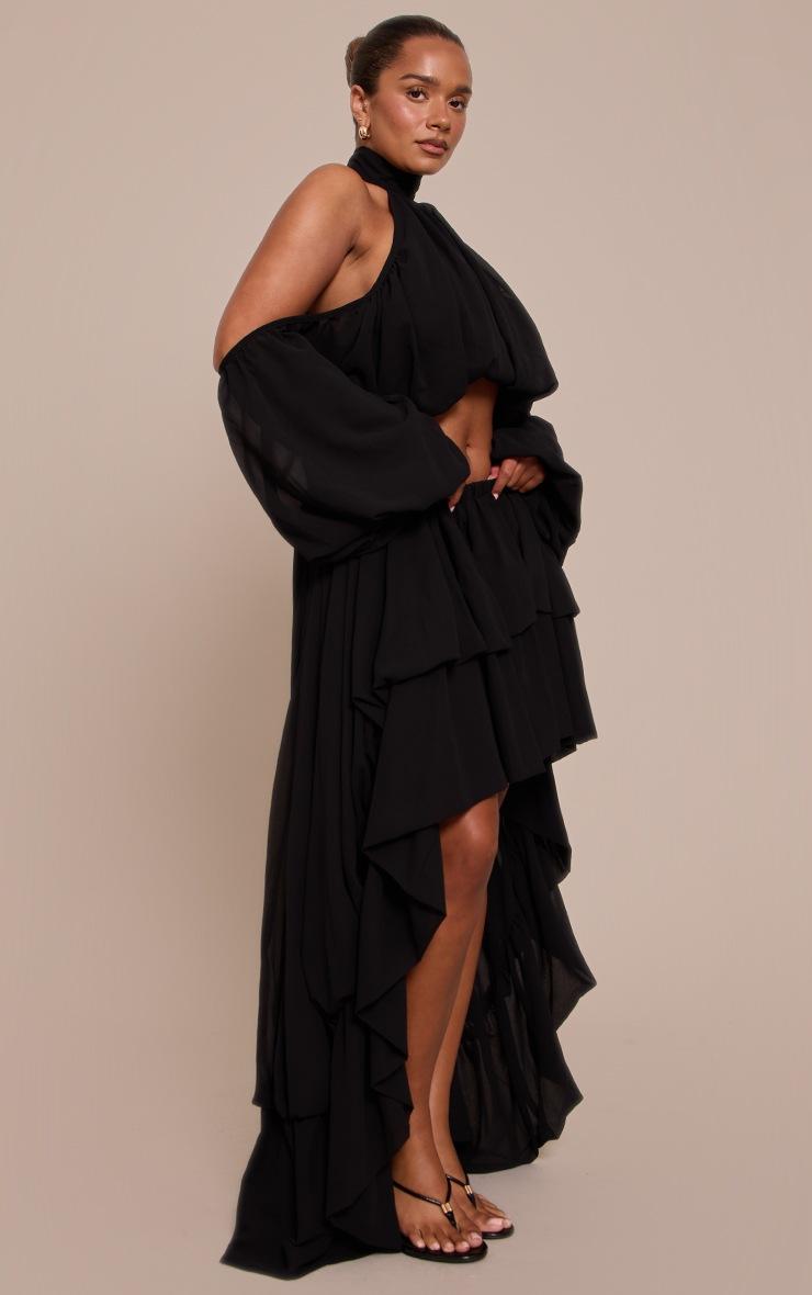 Pretty Little Thing Shape Black Chiffon High Neck Off Shoulder Blouse