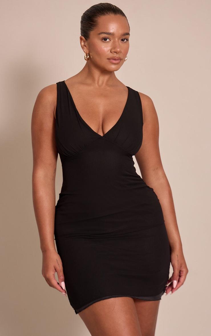 Pretty Little Thing Shape black Chiffon Plunge Front Mini Dress