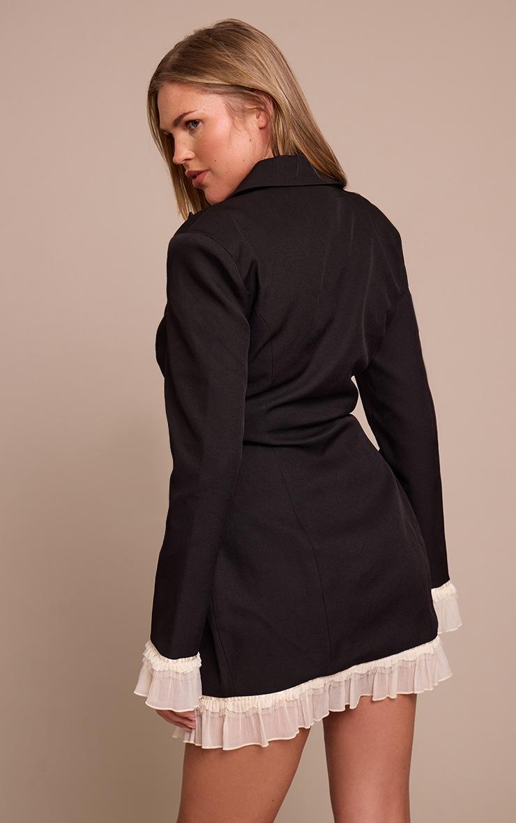 Pretty Little Thing Shape Black Contrast Frill Blazer Dress