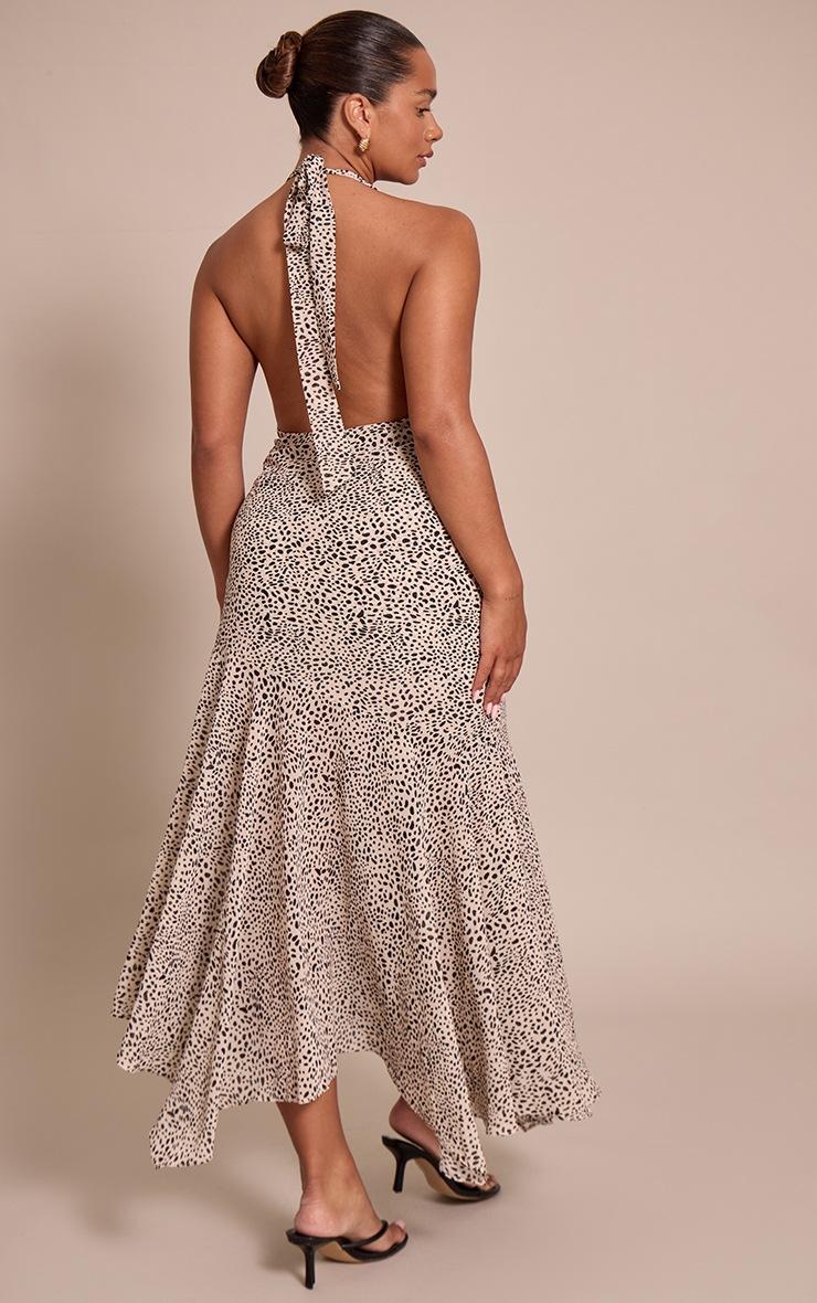 Pretty Little Thing Shape Black Dalmatian Print Halterneck Wrap Waist Maxi Dress