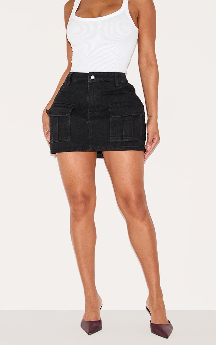 Pretty Little Thing Shape Black Denim Low Rise Micro Mini Skirt