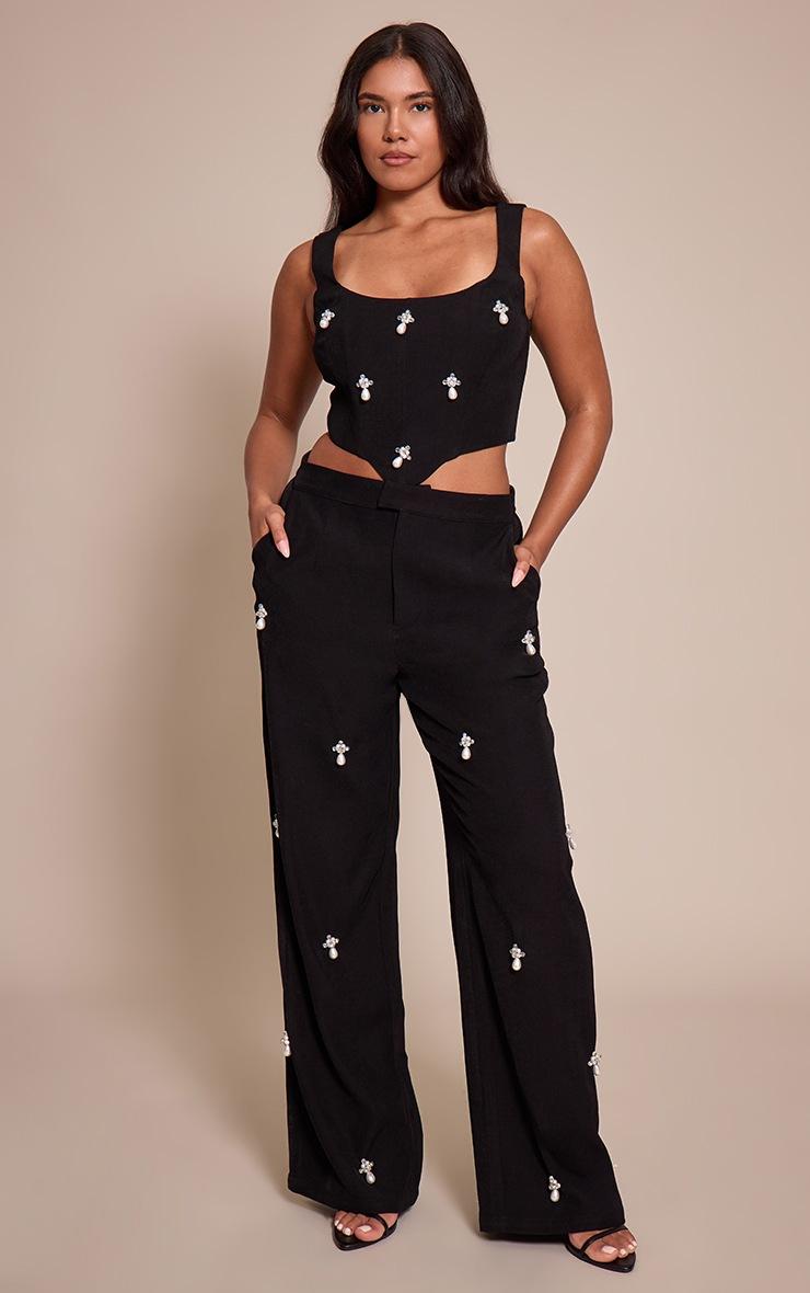 Pretty Little Thing Shape Black Embellished Corset Top