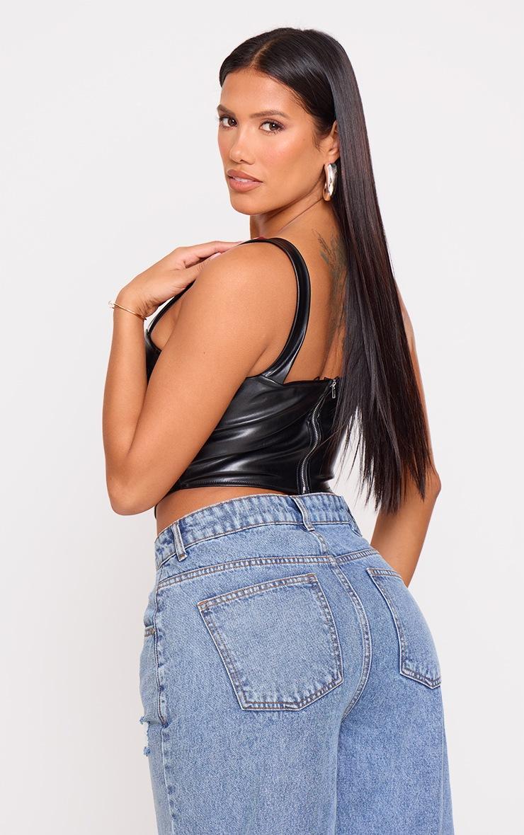 Pretty Little Thing Shape Black Faux Leather Corset Crop Top