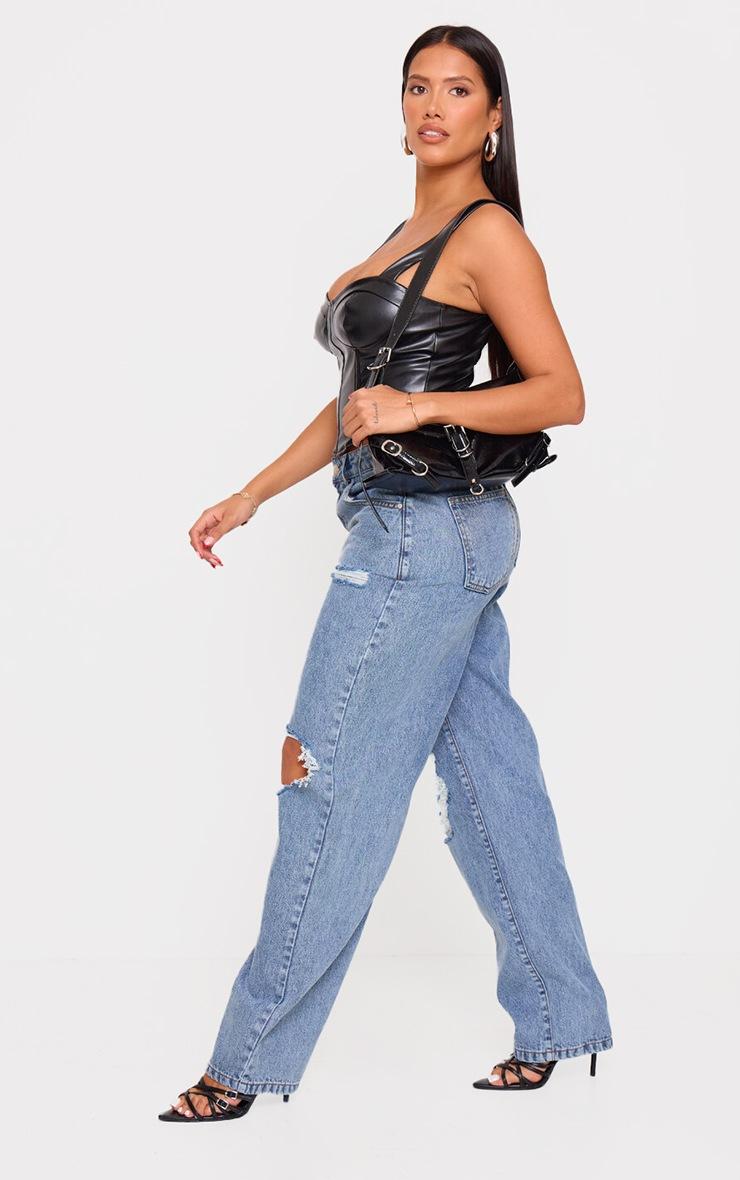 Pretty Little Thing Shape Black Faux Leather Corset Crop Top