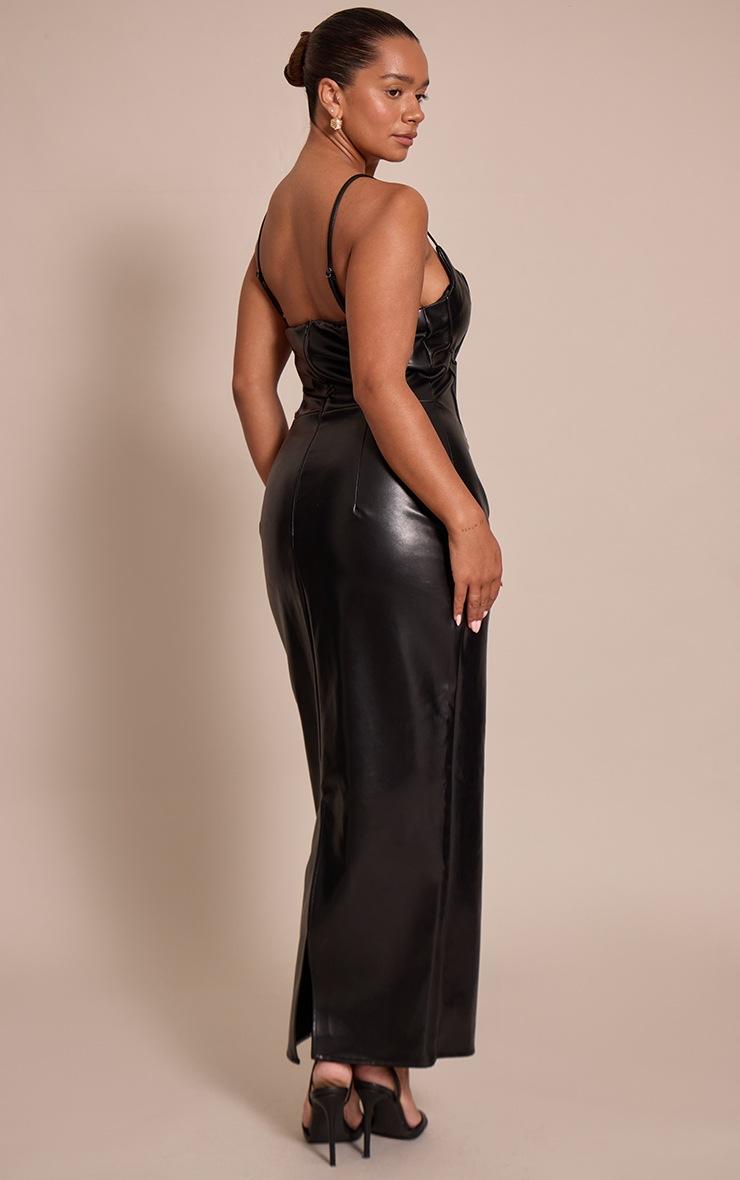 Pretty Little Thing Shape Black Faux Leather Corset Maxi Dress