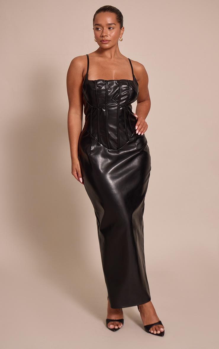 Pretty Little Thing Shape Black Faux Leather Corset Maxi Dress