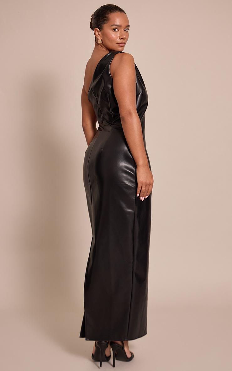 Pretty Little Thing Shape Black Faux Leather One Shoulder Maxi Dress