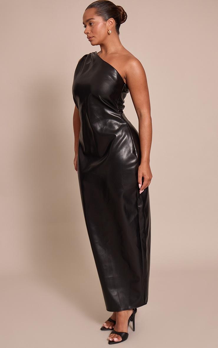 Pretty Little Thing Shape Black Faux Leather One Shoulder Maxi Dress