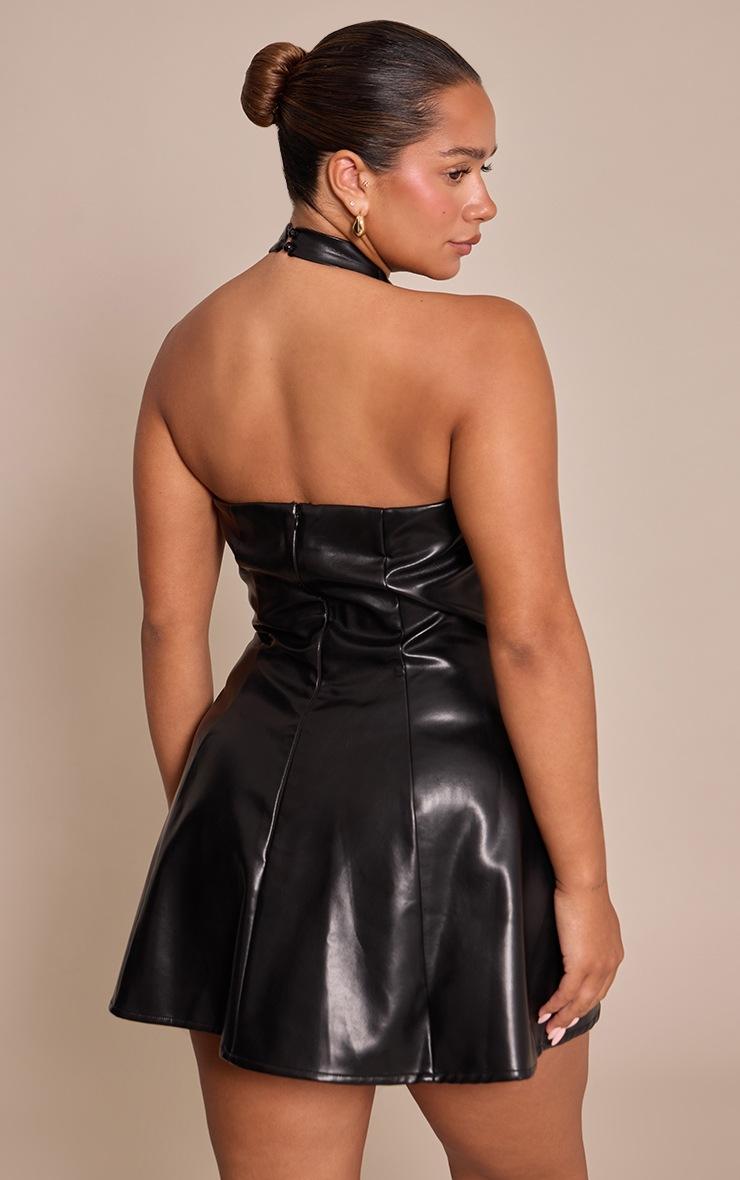 Pretty Little Thing Shape Black Faux Leather Plunge Neck A-Line Mini Dress