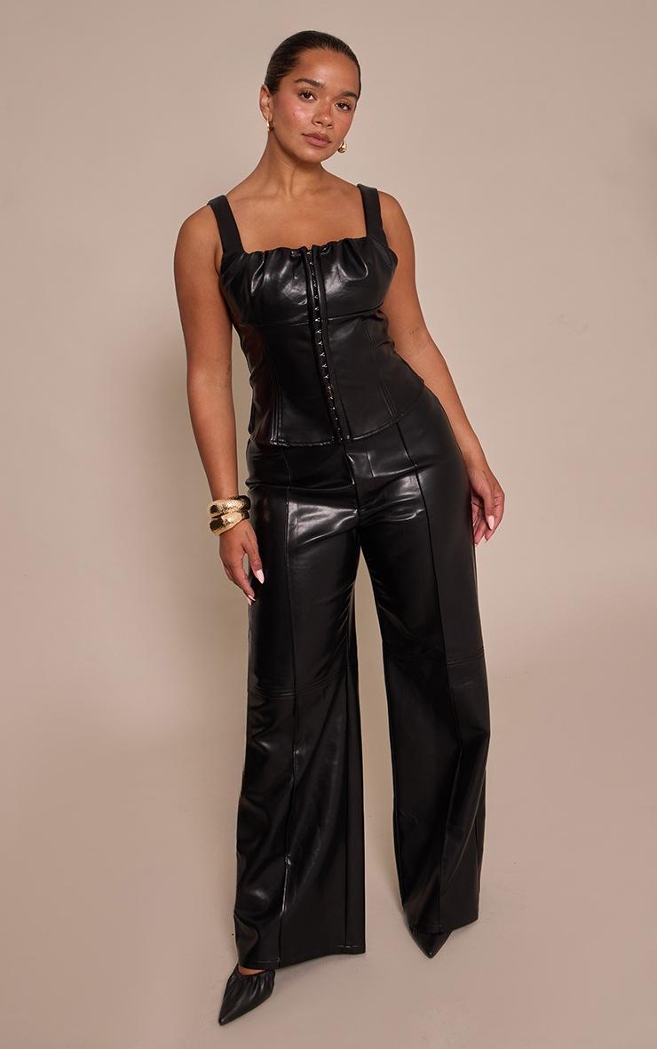 Pretty Little Thing Shape Black Faux Leather Ruched Bust Square Neck Corset Top