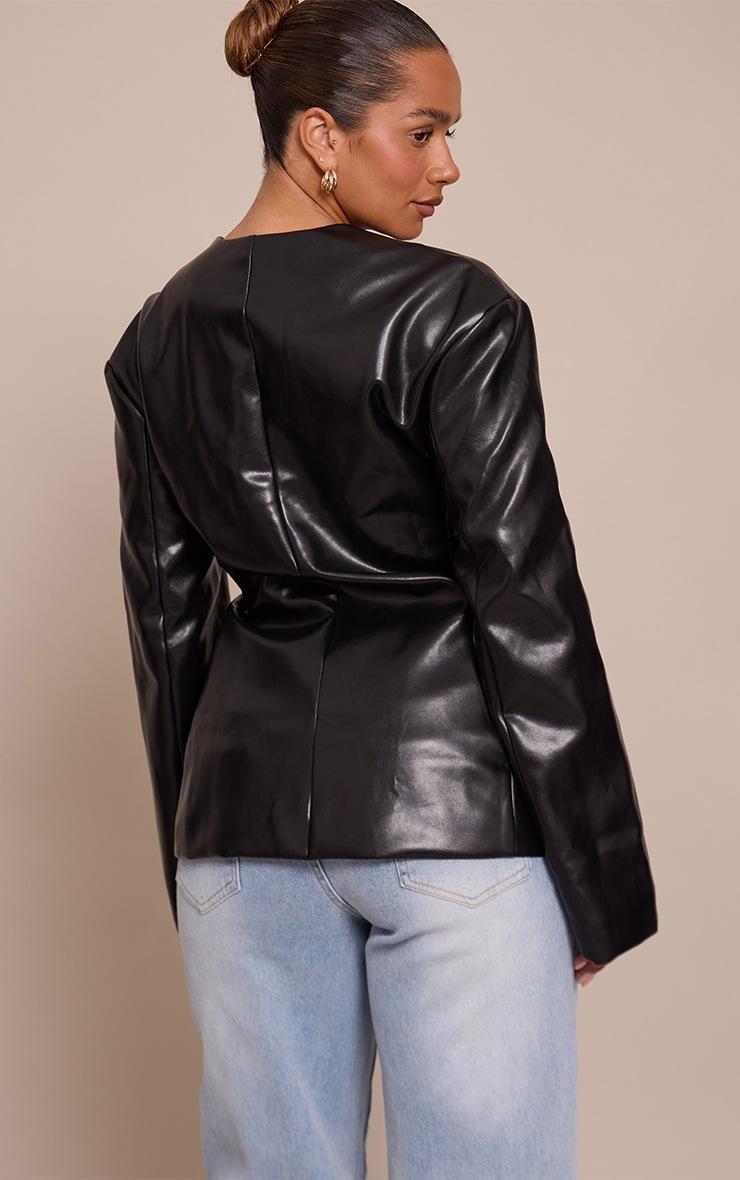 Pretty Little Thing Shape Black Faux Leather Ruched Front Blazer