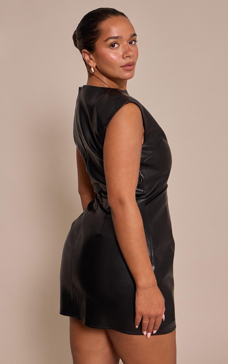 Pretty Little Thing Shape Black Faux Leather Ruched Panel Mini Dress