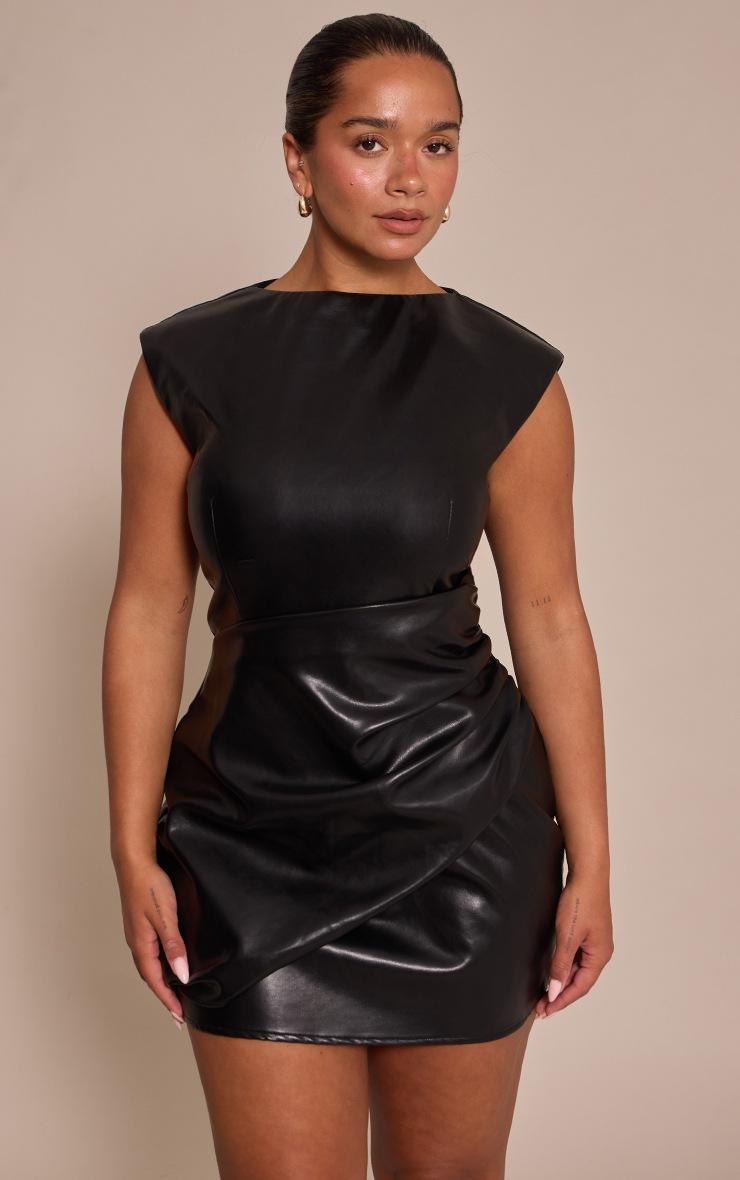 Pretty Little Thing Shape Black Faux Leather Ruched Panel Mini Dress
