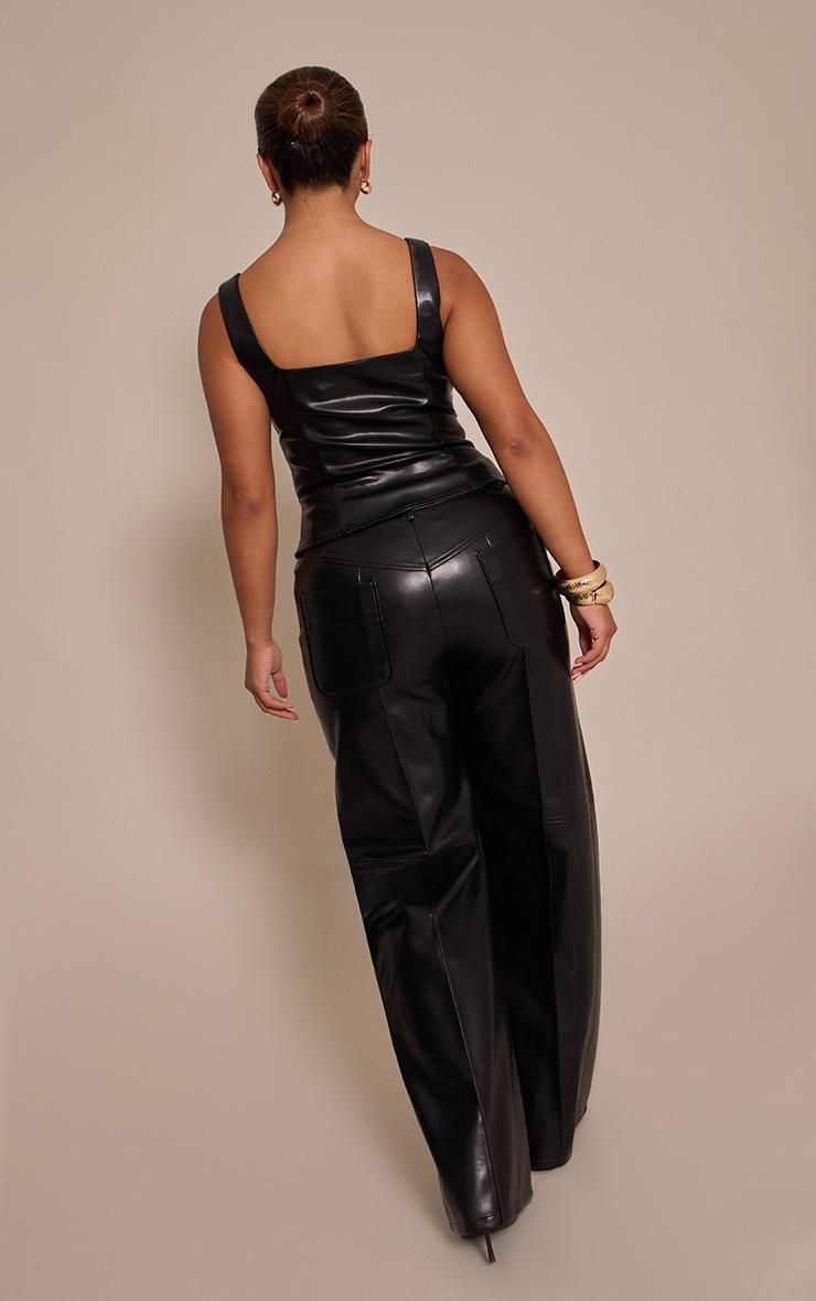 Pretty Little Thing Shape Black Faux Leather Wide Leg Pants