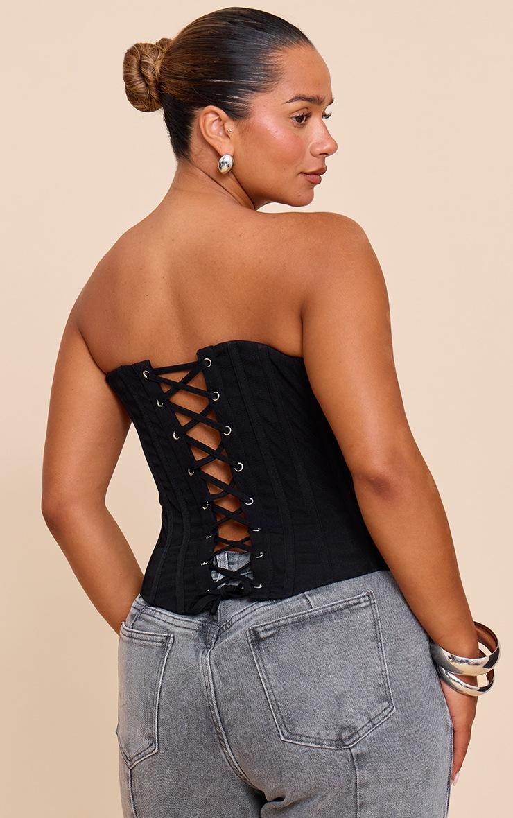 Pretty Little Thing Shape Black Hook & Eye Front Boned Corset Top