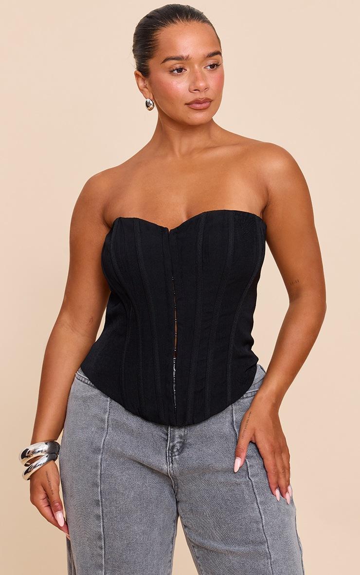 Pretty Little Thing Shape Black Hook & Eye Front Boned Corset Top