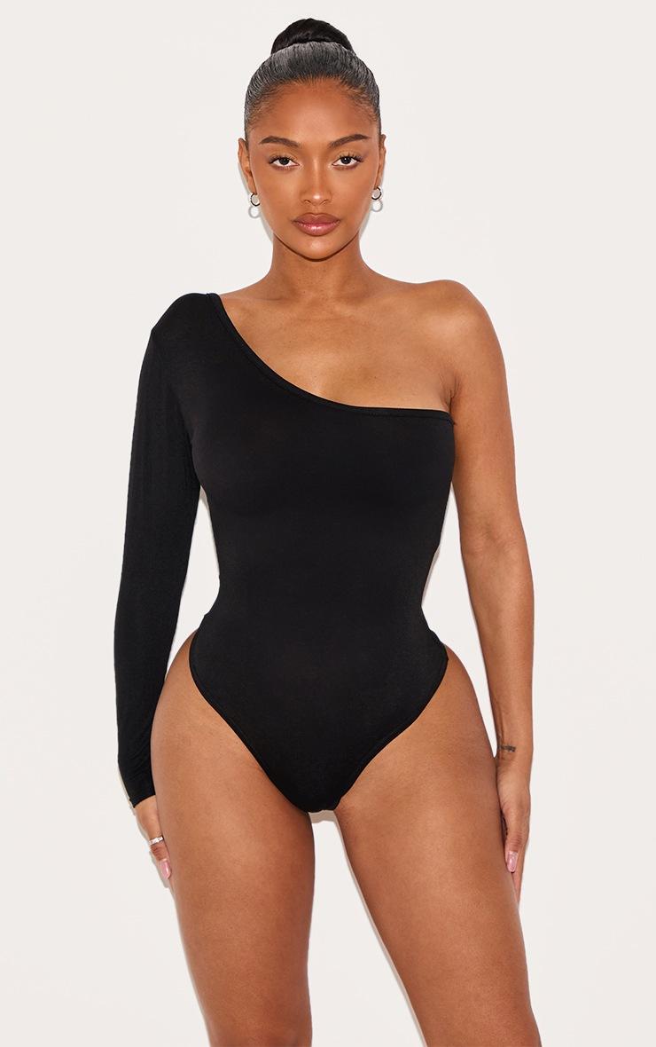 Pretty Little Thing Shape Black Jersey One Shoulder Bodysuit