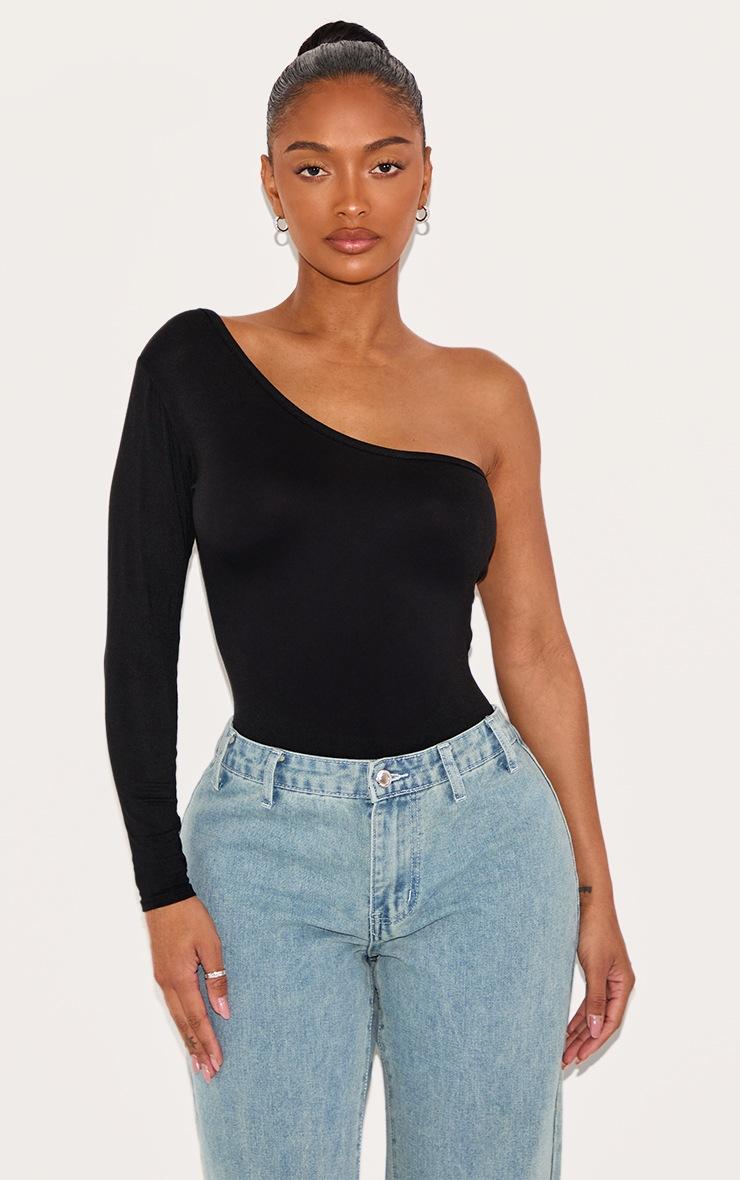 Pretty Little Thing Shape Black Jersey One Shoulder Bodysuit